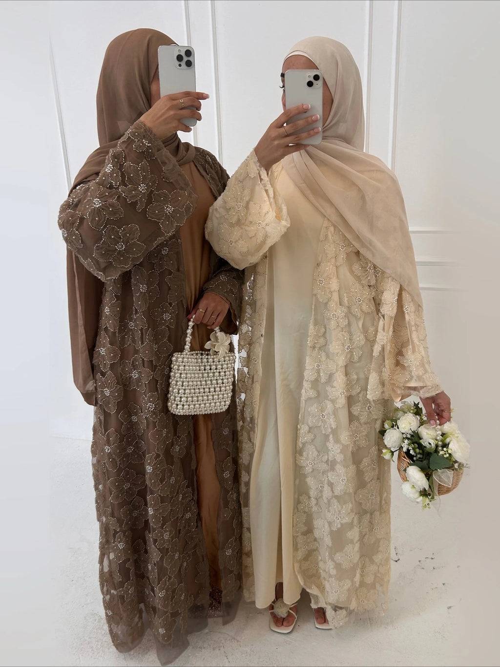 Beading Flower Cardigan Abaya Dress