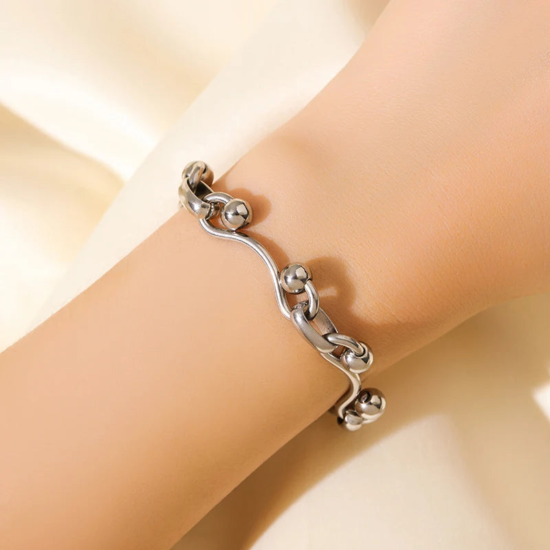 Silver Metal Texture Wrist Chain Bangle Bracelet