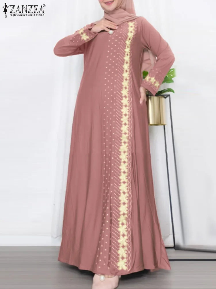 Floral Print Long Sleeve Abaya Maxi Sundress