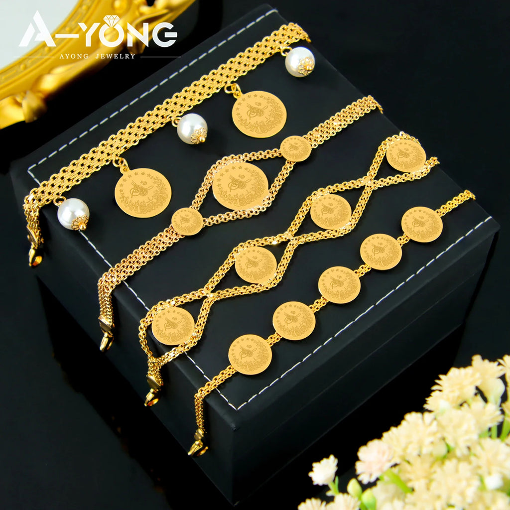 Turkish Vintage Coins Pearl Bracelet