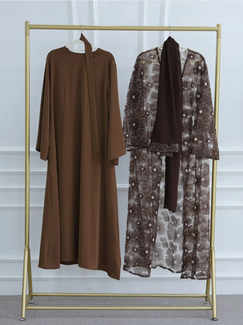 Beading Flower Cardigan Abaya Dress