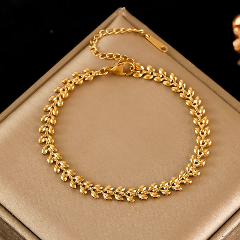 Gold Wheat Chain Necklace & Bracelet Set