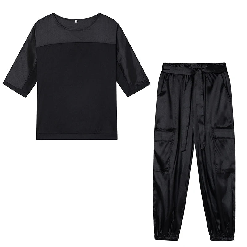 Satin Half-Sleeve Two-Piece Set