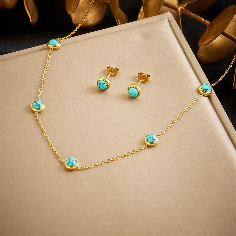 Turquoise Necklace, Bracelet & Earrings Jewellery Set