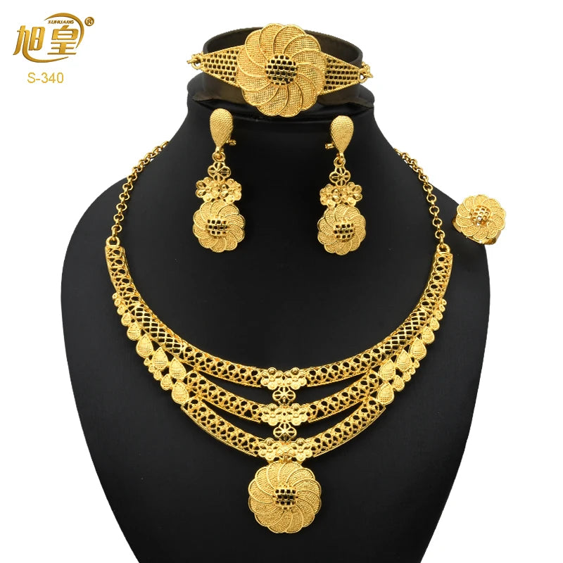Dubai 24K Gold Bridal Necklace & Earrings Set