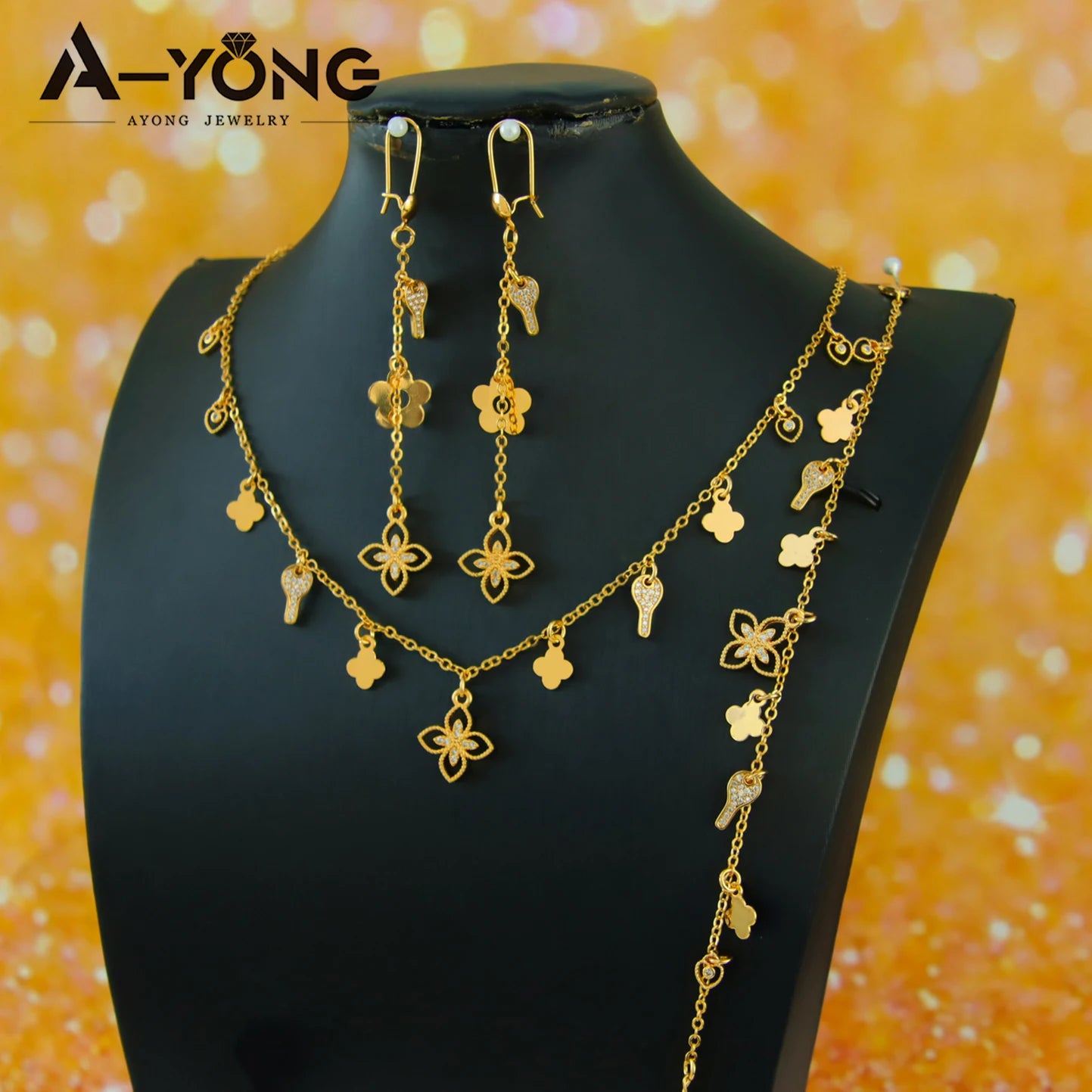 Italian Gold Bead Flower Necklace Set