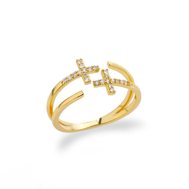 Stainless Steel Cross Flower Heart Ring 18K Gold-plated Anti Fading Rings Women Wedding Golden Jewelry Vacation Accessories Gift