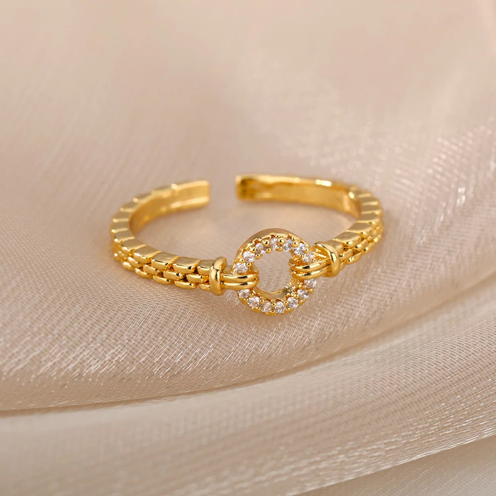 Gold Zircon Cross Open Ring