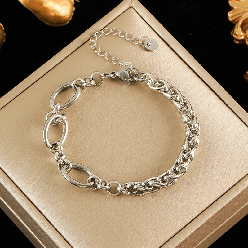 Silver Metal Texture Wrist Chain Bangle Bracelet