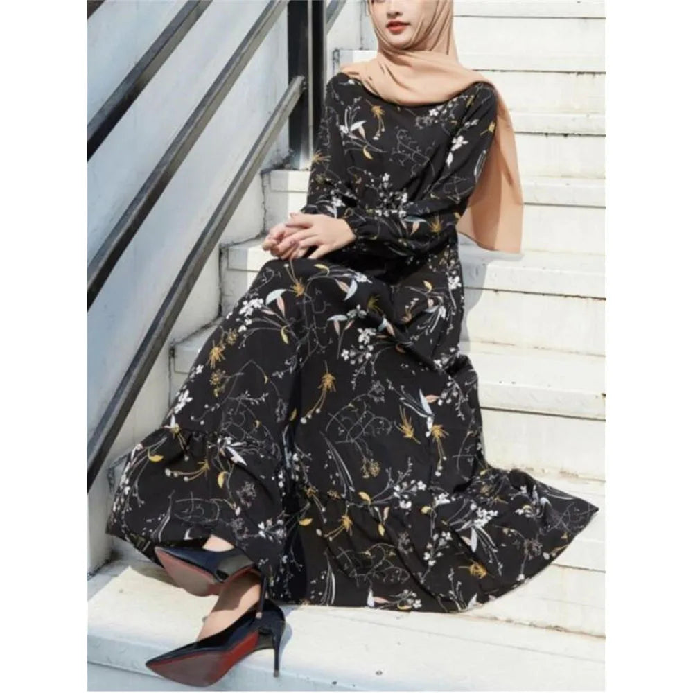 Bohemian Solid Maxi Abaya Dress
