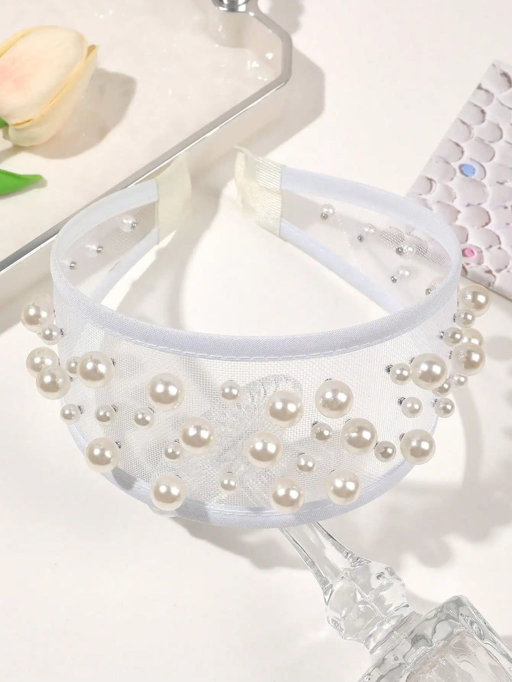Wide Mesh Pearl Headband