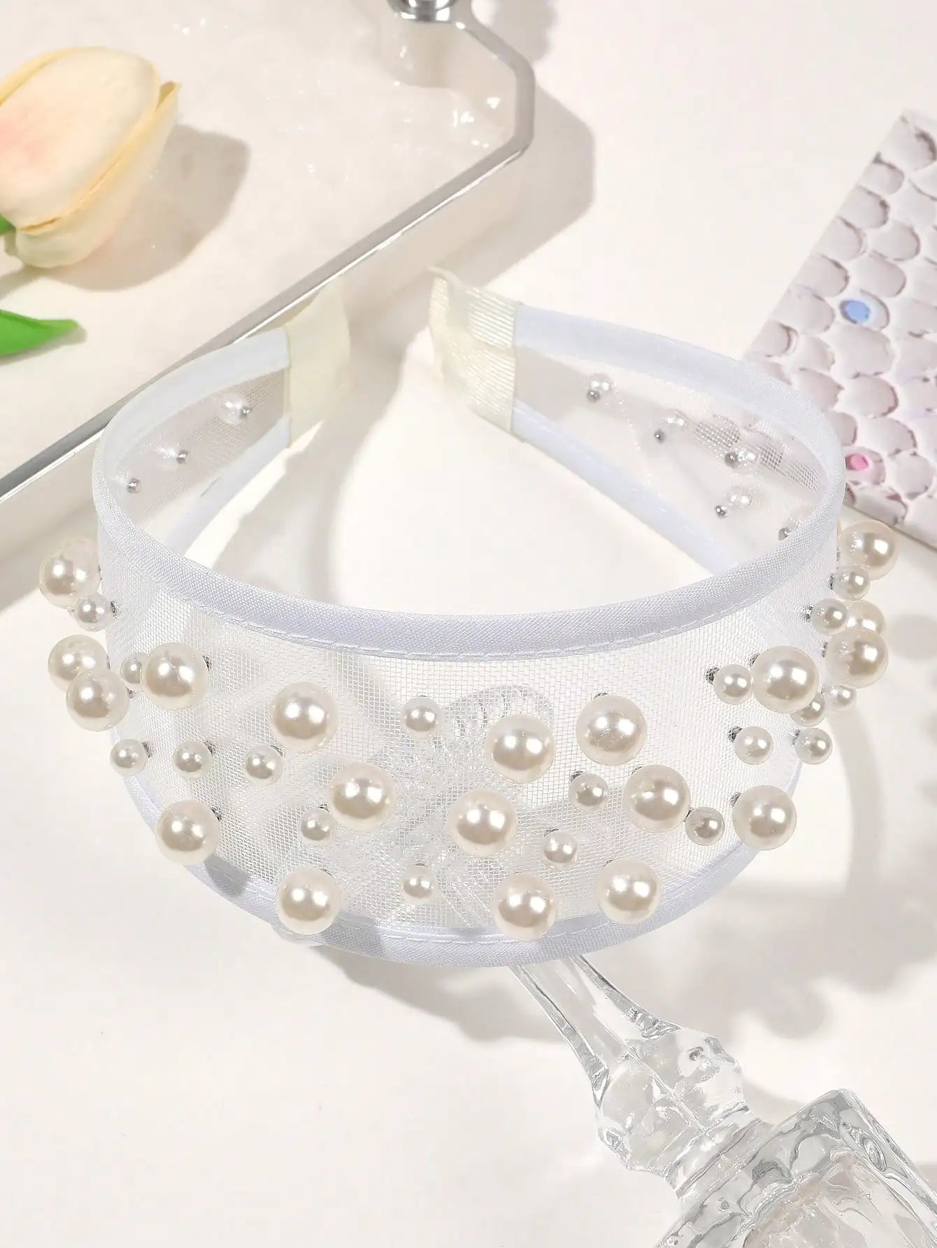 Wide Mesh Pearl Headband