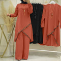 Women Muslim Wide Leg Pants Sets Fashion Sequins Islamic Clothing Loose Matching Sets Tracksuit Long Sleeve Blouse Abaya Suits