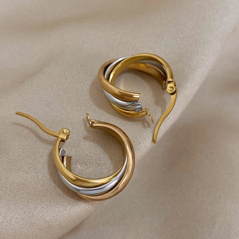 Triple Colour Twisted U-Shape Hoop Earrings