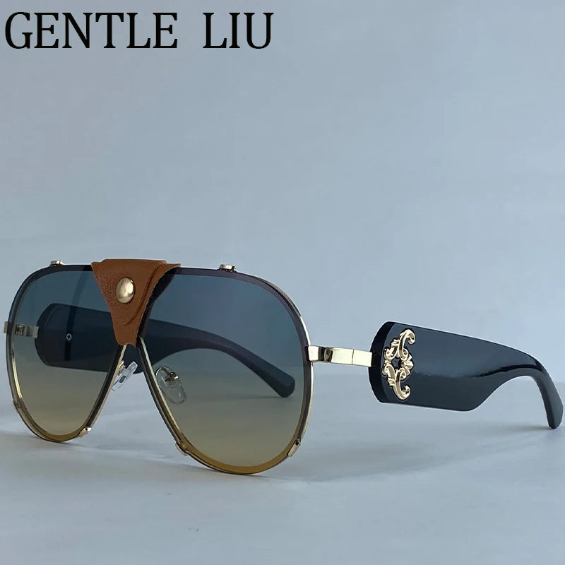Vintage Oversized Steampunk Pilot Oval Sunglasses 2026 Luxury Brand Shield Sunglass Trendy Goggle Driving Eyewear Shades UV400