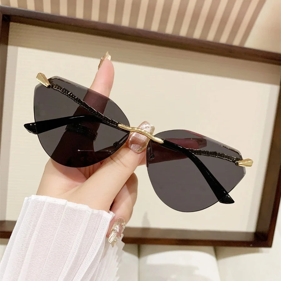1Pc Women's Fashion Glasses New Style High-End Personality Snake Leg Frameless Cut-Edge Y2K Music Festival Trendy Street Photogr