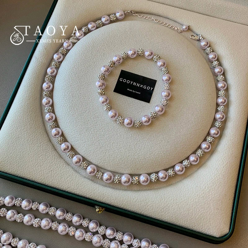 Rose Purple Pearl Bead Clavicle Chain Necklace