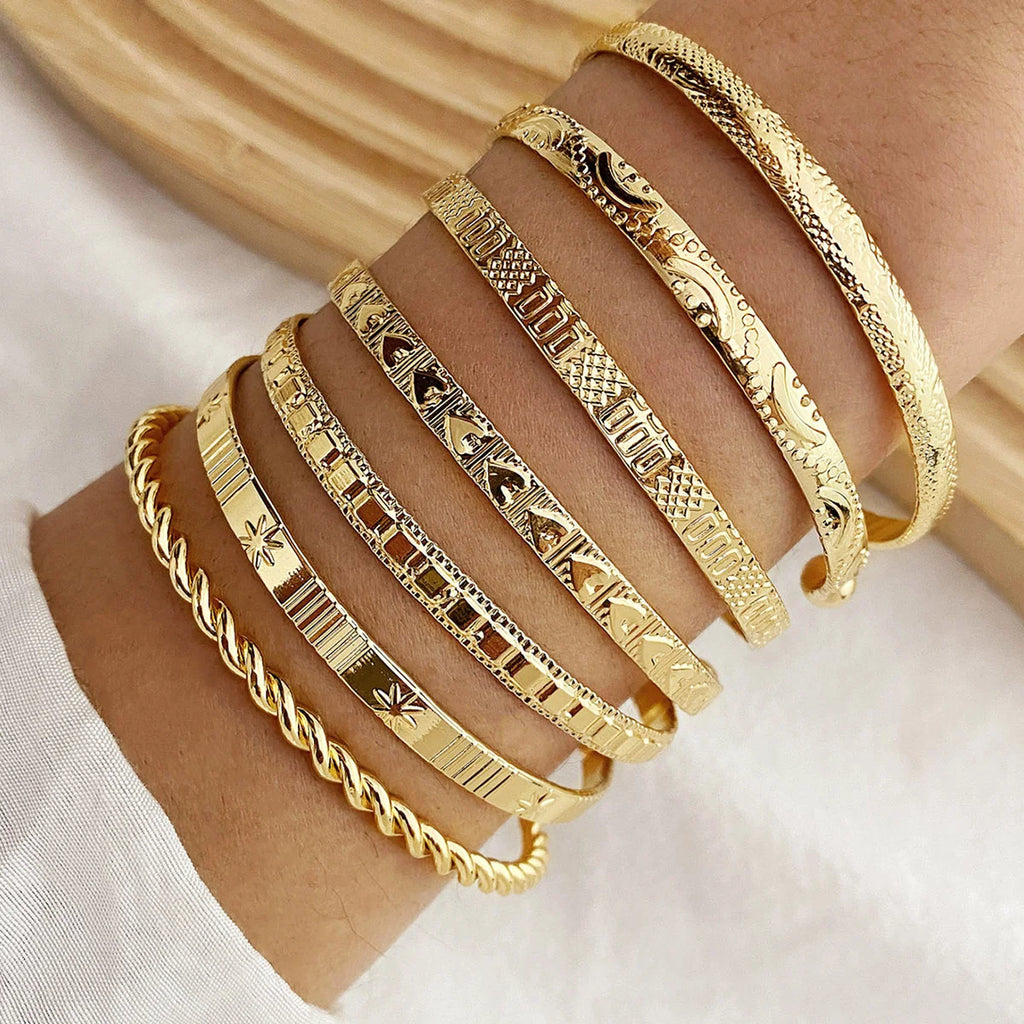 7 Pcs/Set Boho Golden Cuff Bracelet