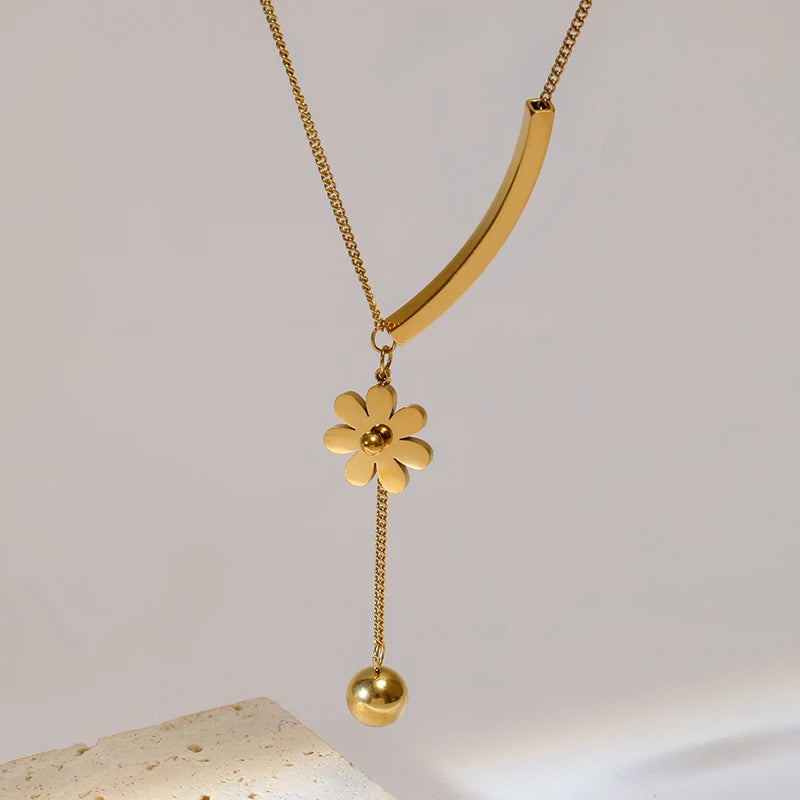 Gold Flower Stainless Steel Necklace & Bracelet Set