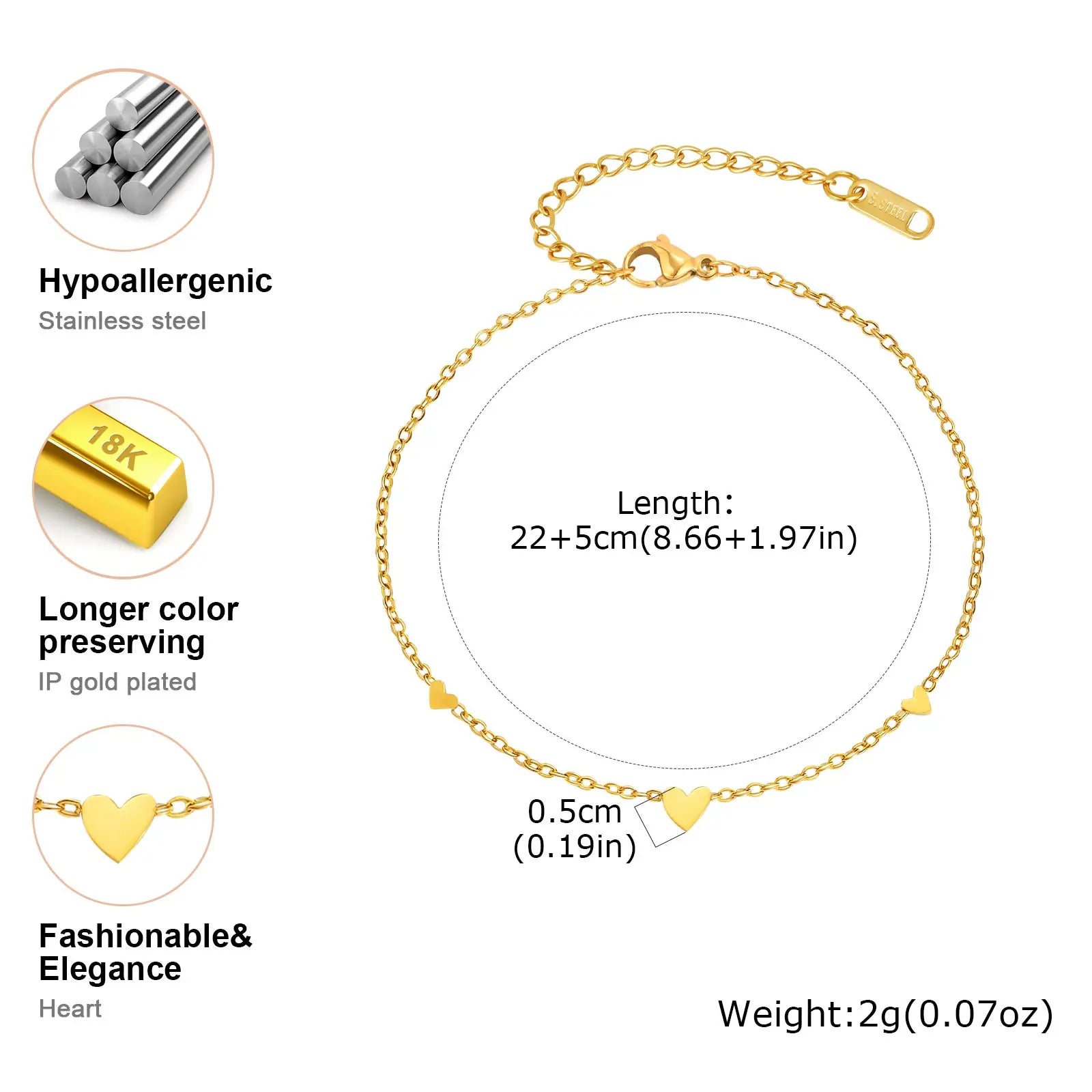Gold Plated Heart Anklet Bracelet
