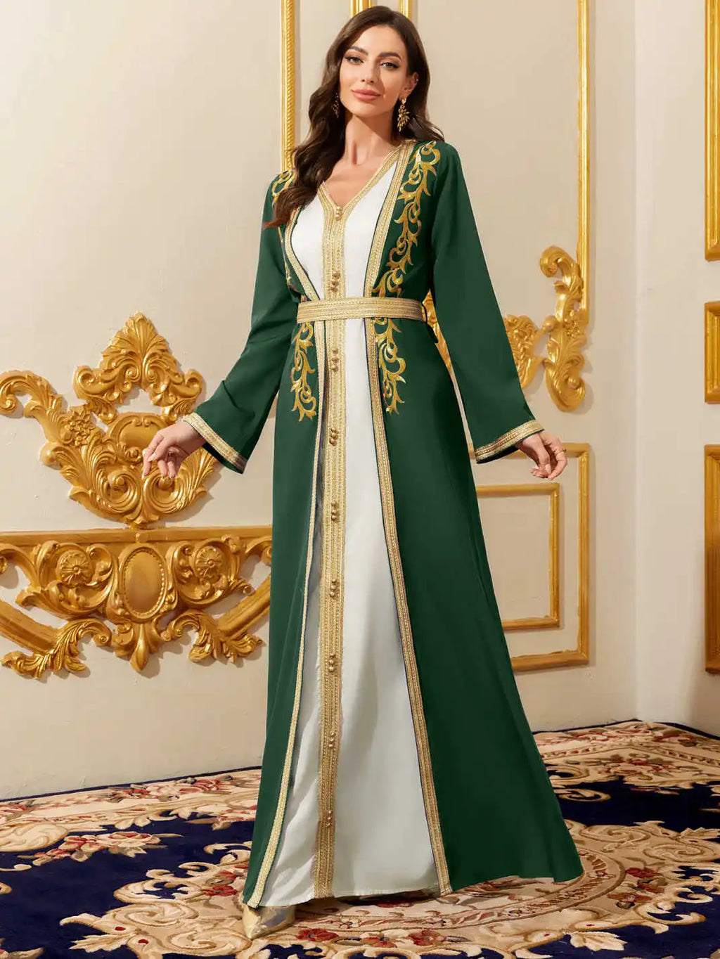 Embroidered Belted Abaya Two-Piece Set