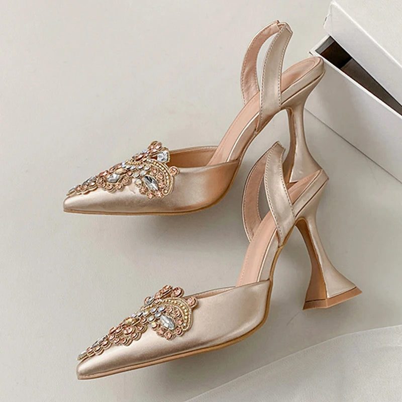 Crystal Rhinestone Pointed-Toe High Heel Sandals