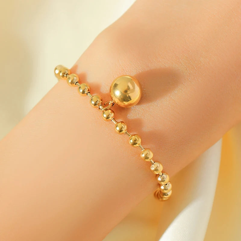 Gold Bead Ball Necklace Bracelet & Earrings Set