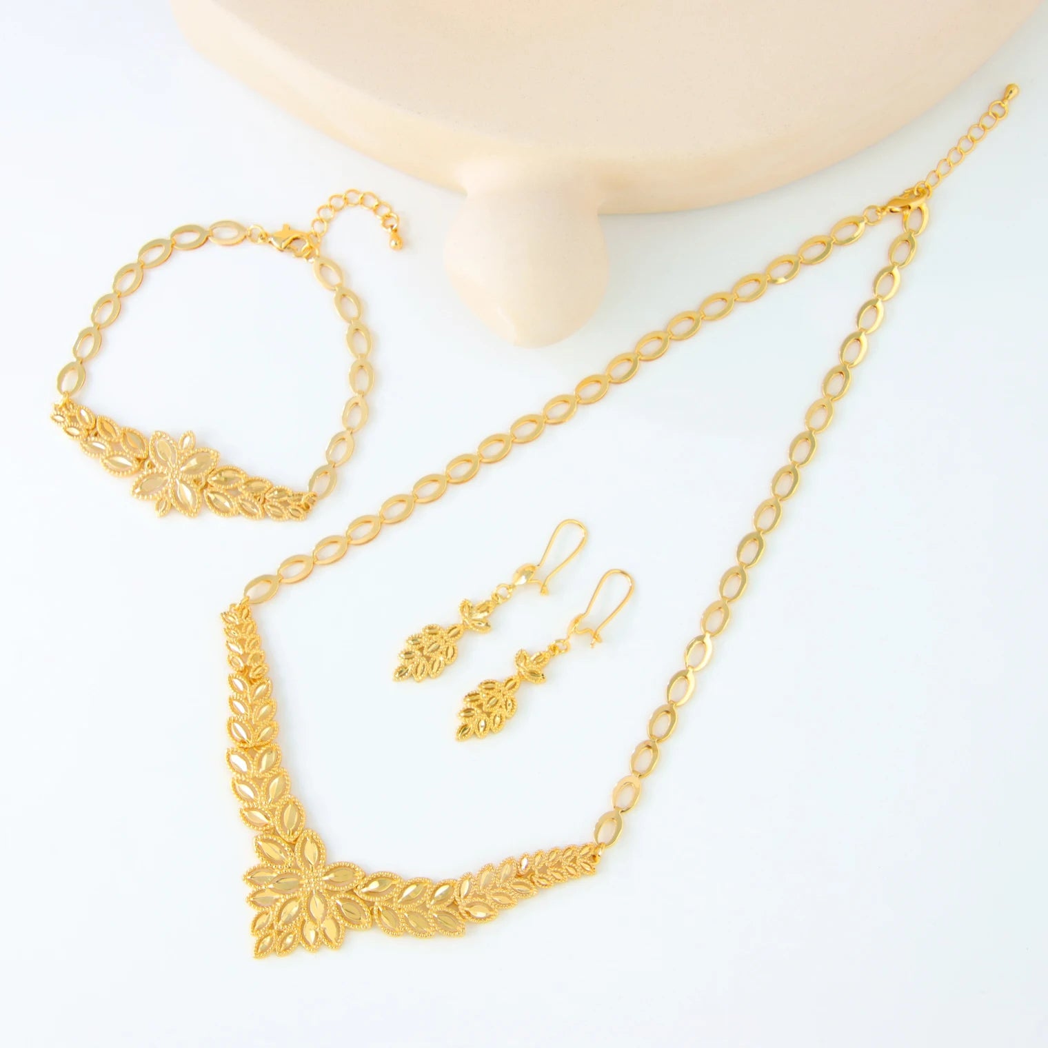 Dubai Wedding Gold Necklace Bracelet & Earrings Set