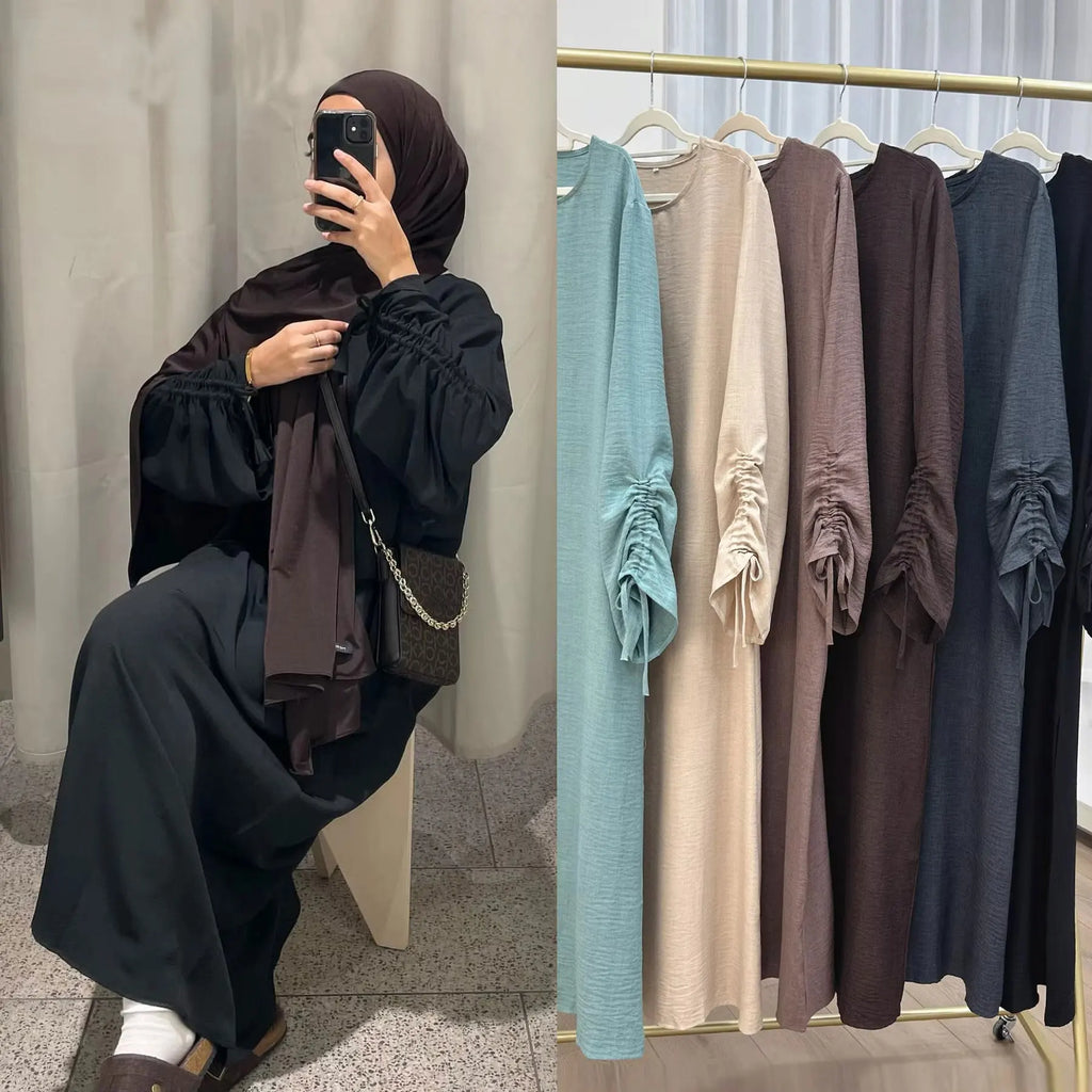 Lace-Up Sleeve Modest Abaya Kaftan Dress