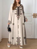 Plus Size Ethnic Print Long Sleeve Holiday Robe Dress