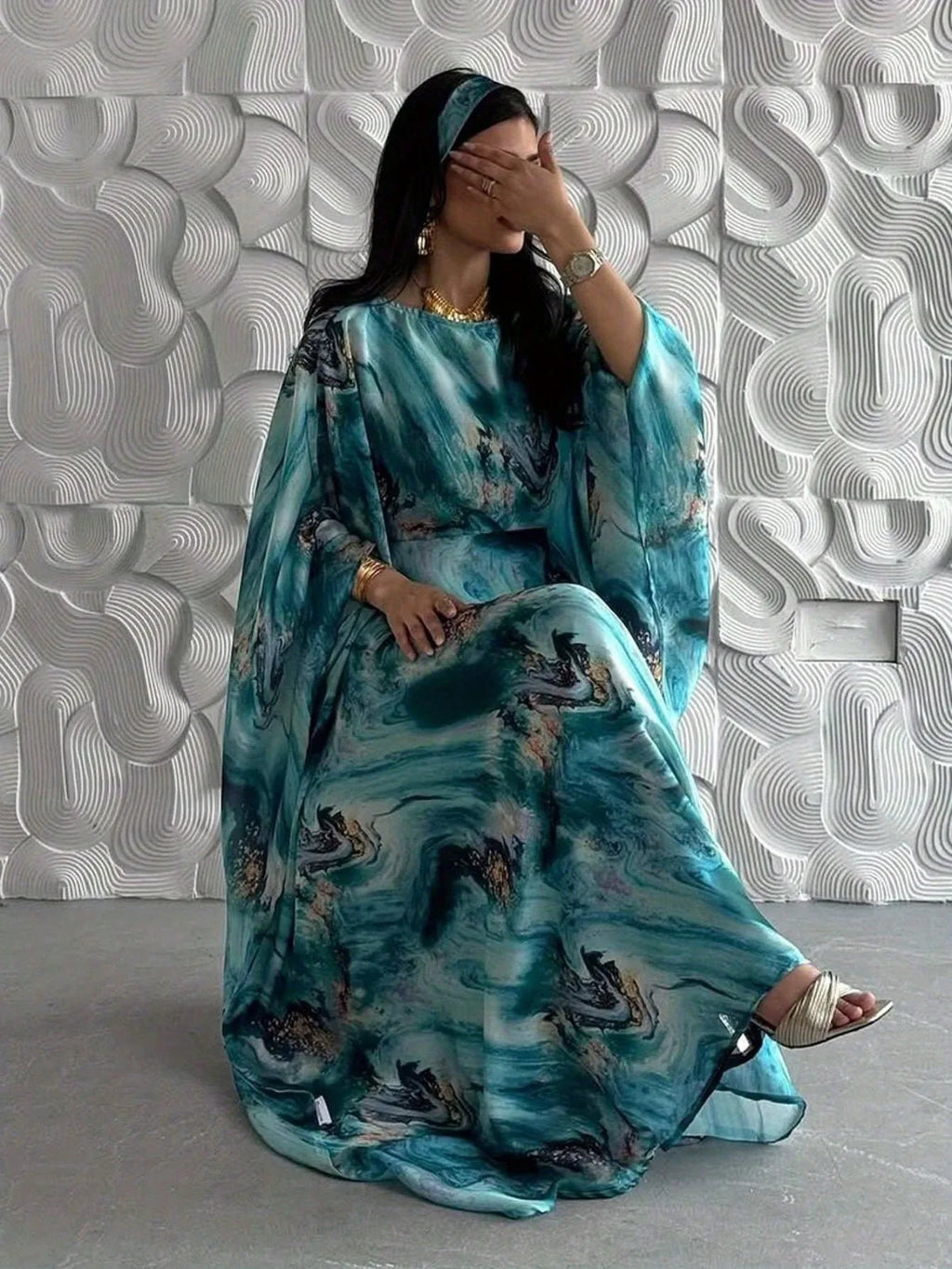 Printed Pullover Kaftan Jilbab Maxi Dress