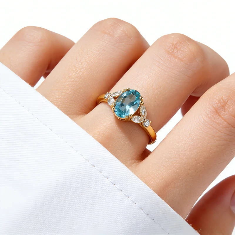 925 Silver Sea Blue Oval Ring