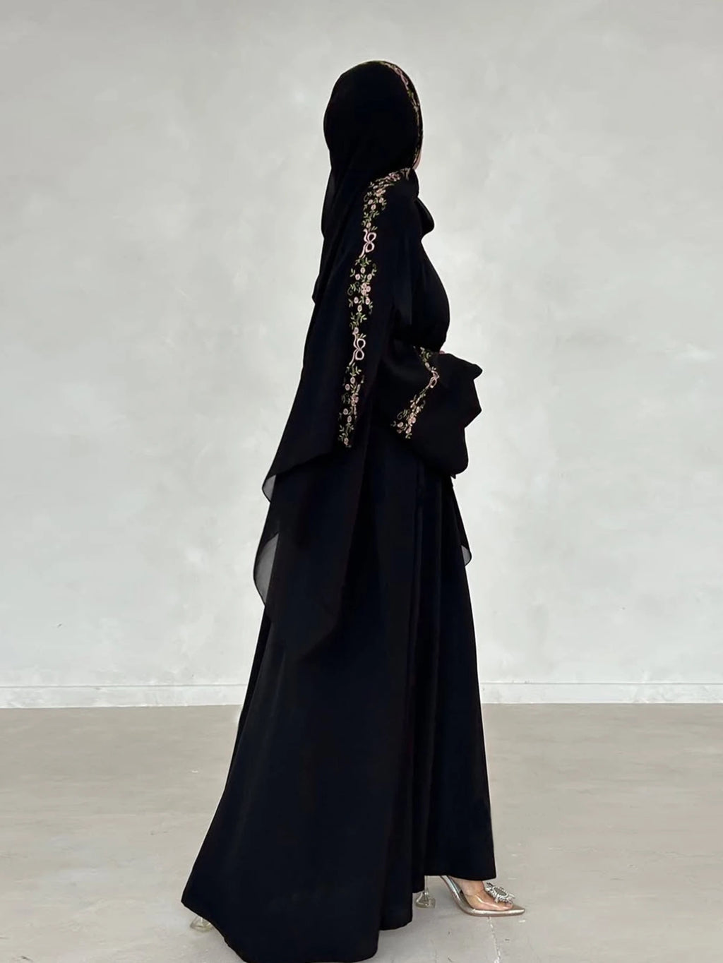 Embroidery Open Cardigan Abaya Dress