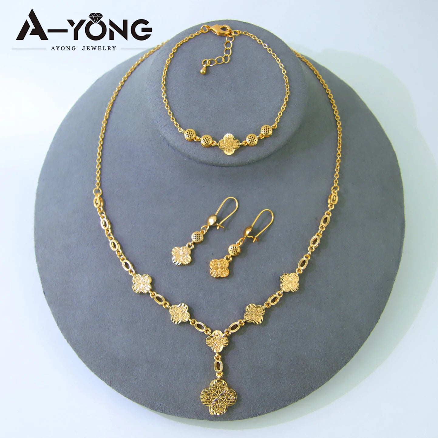 Italian Gold Bead Flower Necklace Set