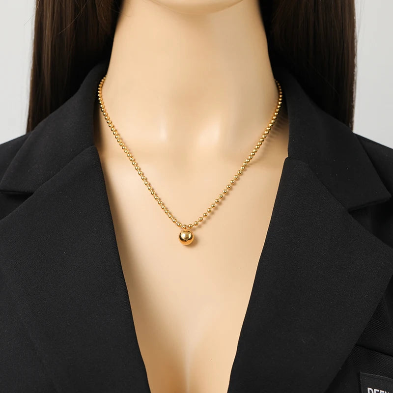 Gold Bead Ball Necklace Bracelet & Earrings Set
