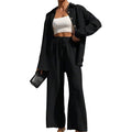 Button Shirt & Wide Leg Pants Two-Piece Set
