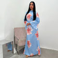 Arabesque Bell Sleeve Floral Print Maxi Abaya Dress