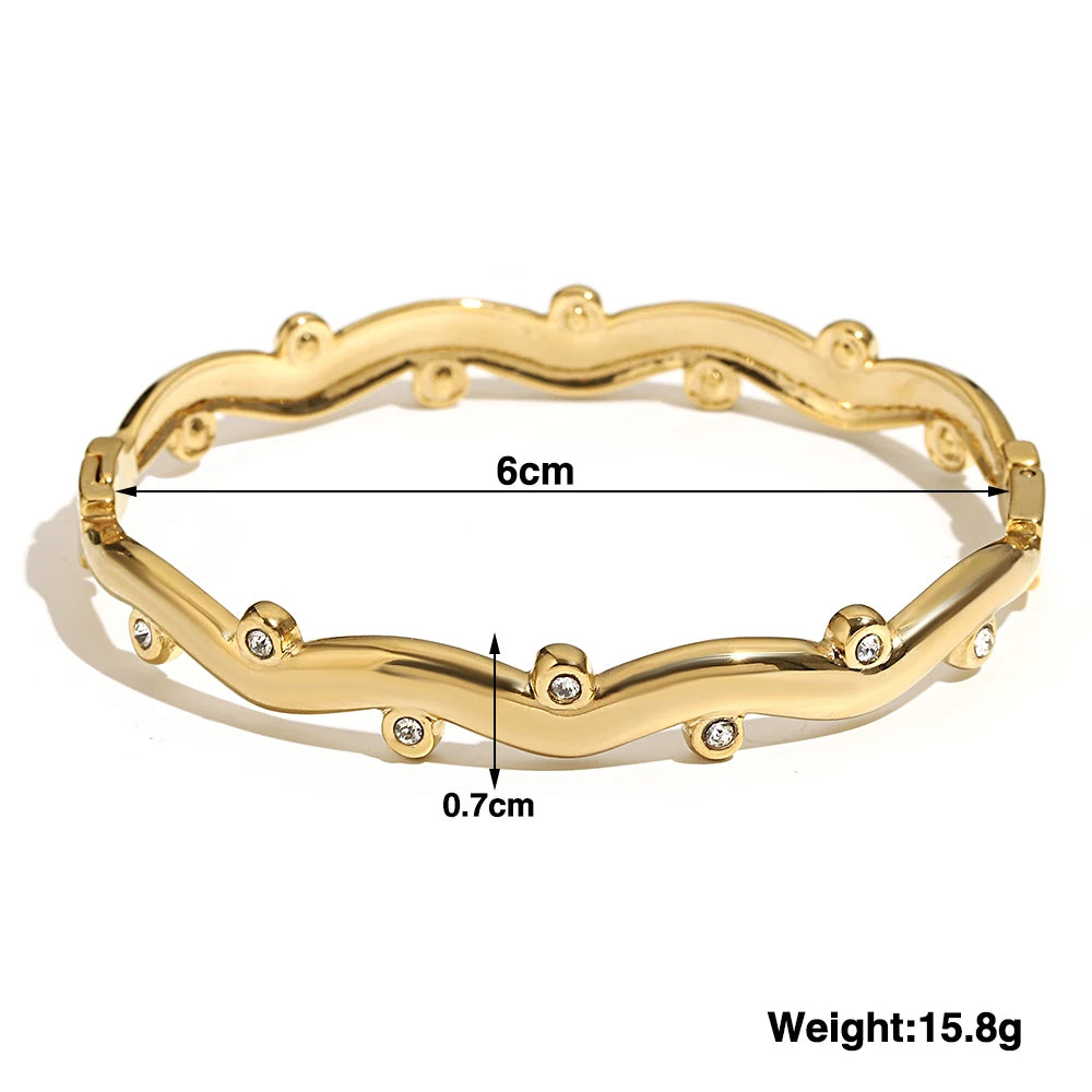 Cubic Zirconia Gold Stainless Steel Bangle