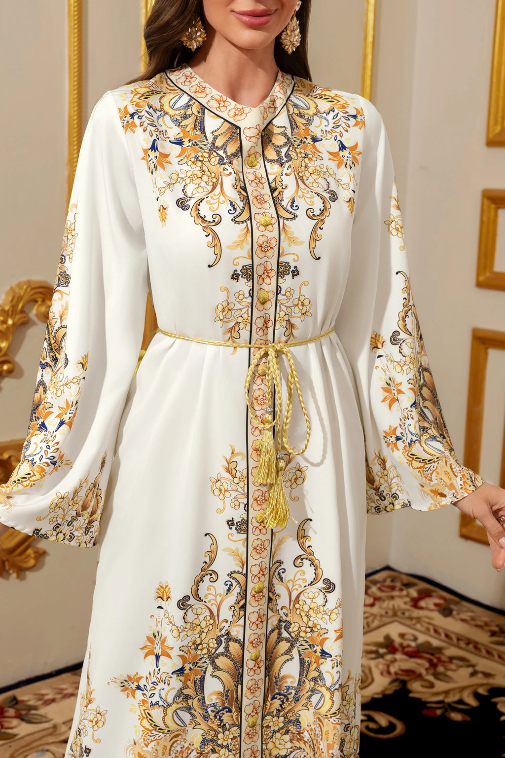 Gold Embroidered Eid Kaftan Abaya Dress