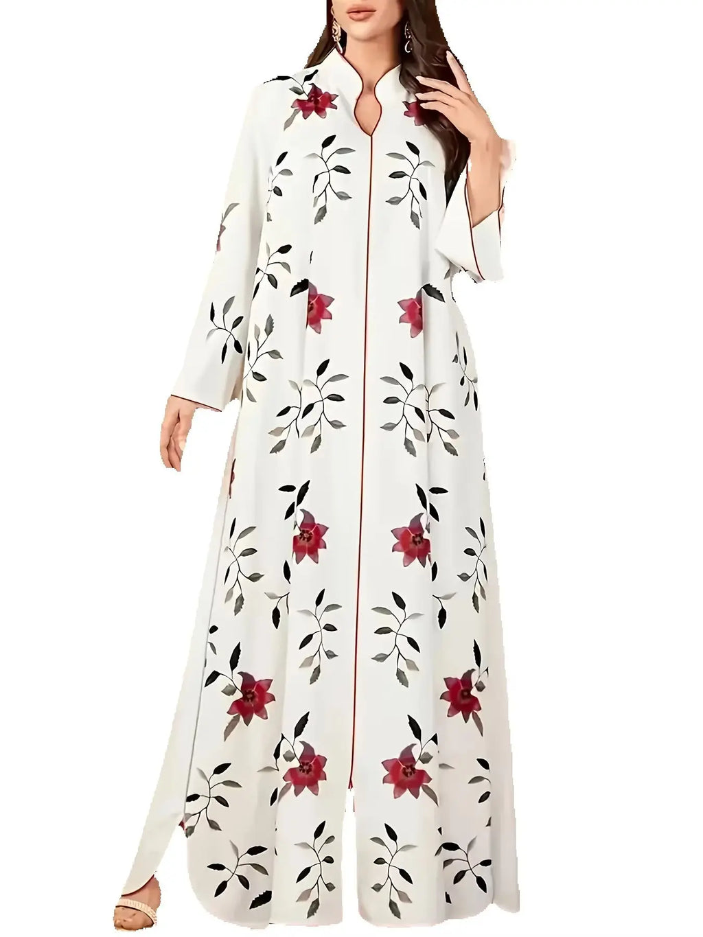 Floral Print V-Neck Slit Hem Maxi Skirt Dress