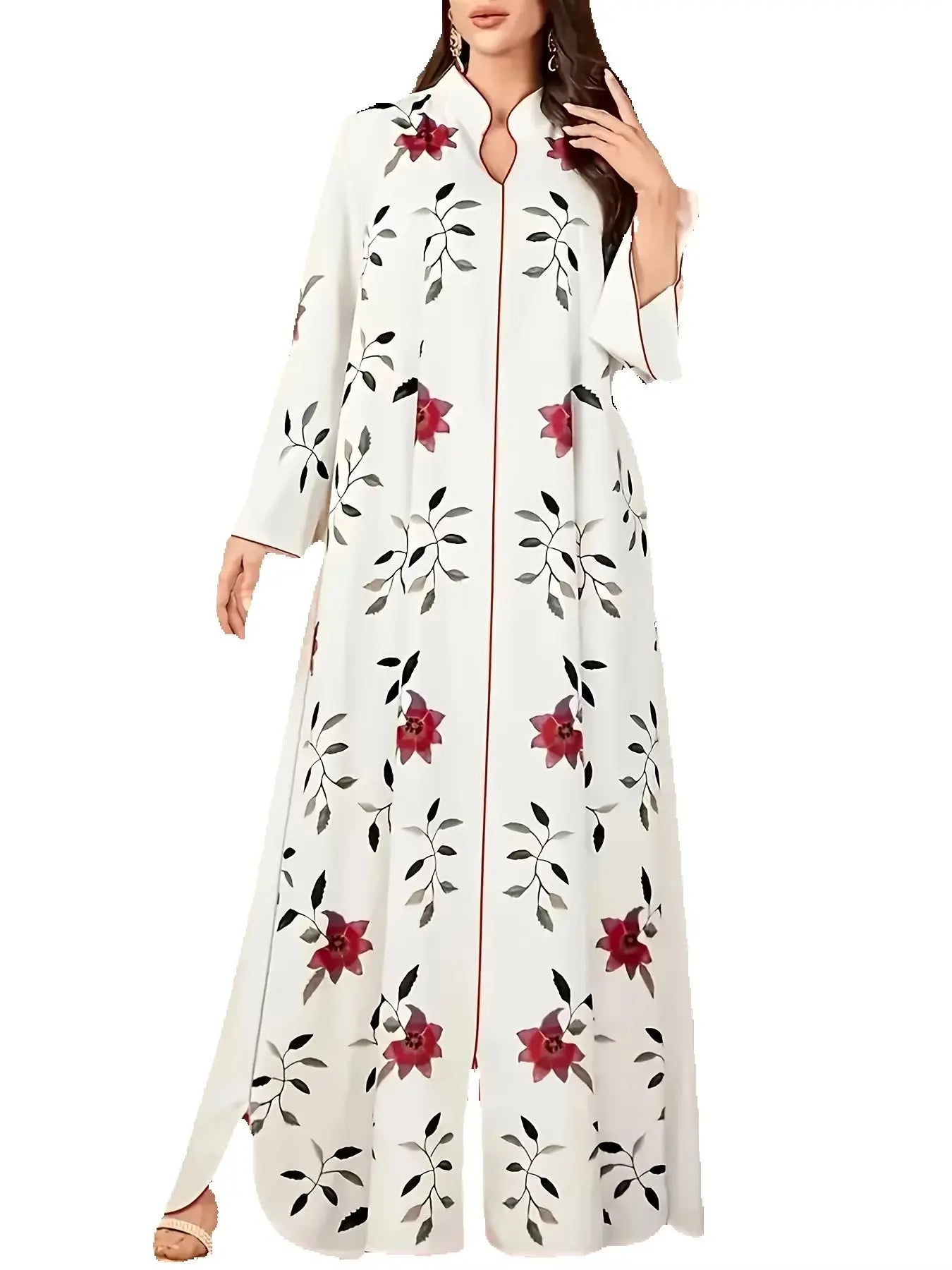 Floral Print V-Neck Slit Hem Maxi Skirt Dress