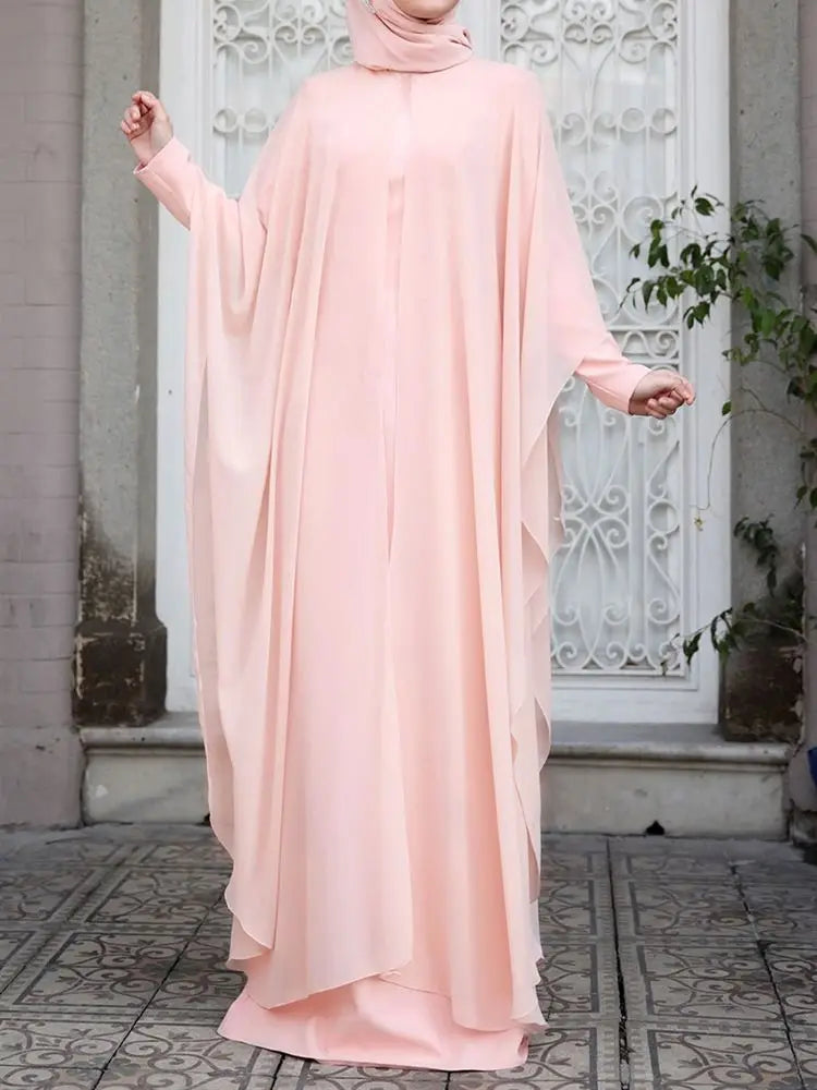 Chiffon Long Sleeve Hijab Abaya Dress