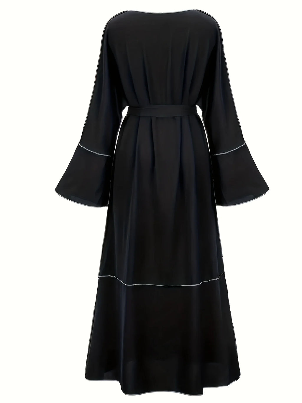 Contrast Lace-Up Trumpet Sleeve Maxi Dress
