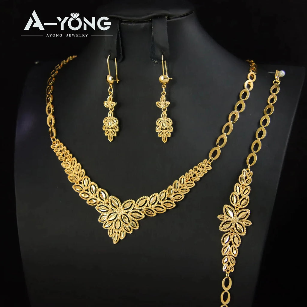 Dubai Wedding Gold Necklace Bracelet & Earrings Set