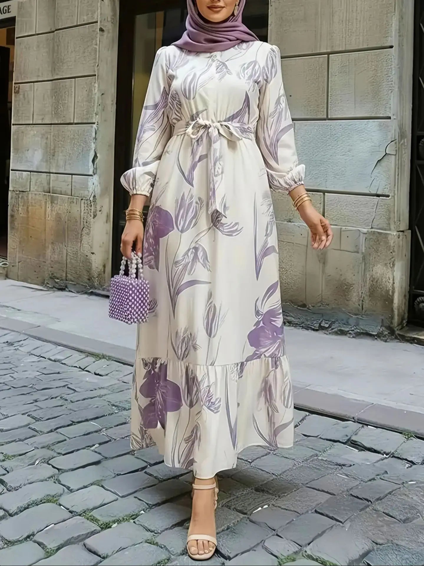 Floral Lantern Sleeve Long-Sleeve Maxi Dress