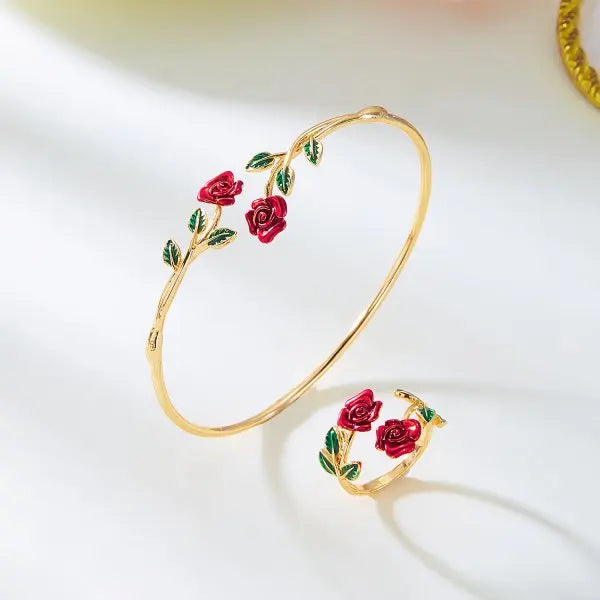 Enamel Flower Copper Bangle Bracelet