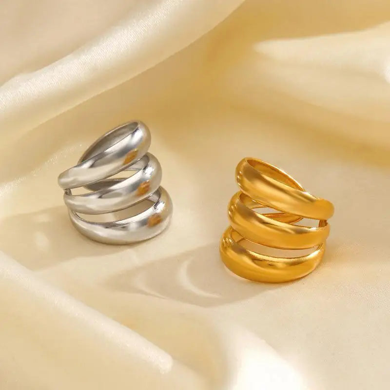 18K Gold Silver Splicing Chunky Dome Ring