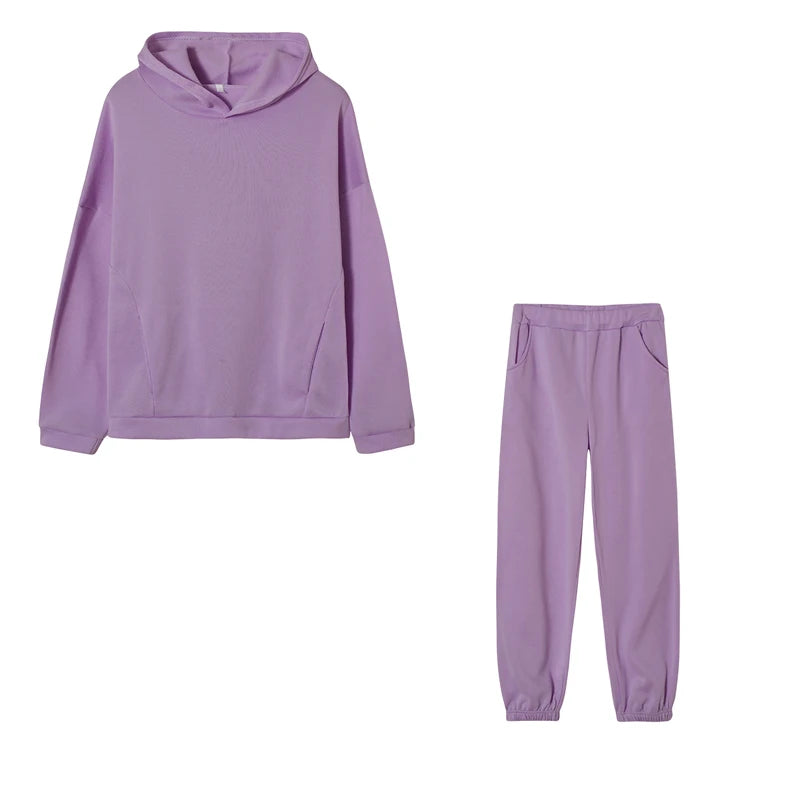 Monochrome Hooded Hoodie Set Casual European American Fashion 2-Piece Autumn Winter Hot Selling New Style