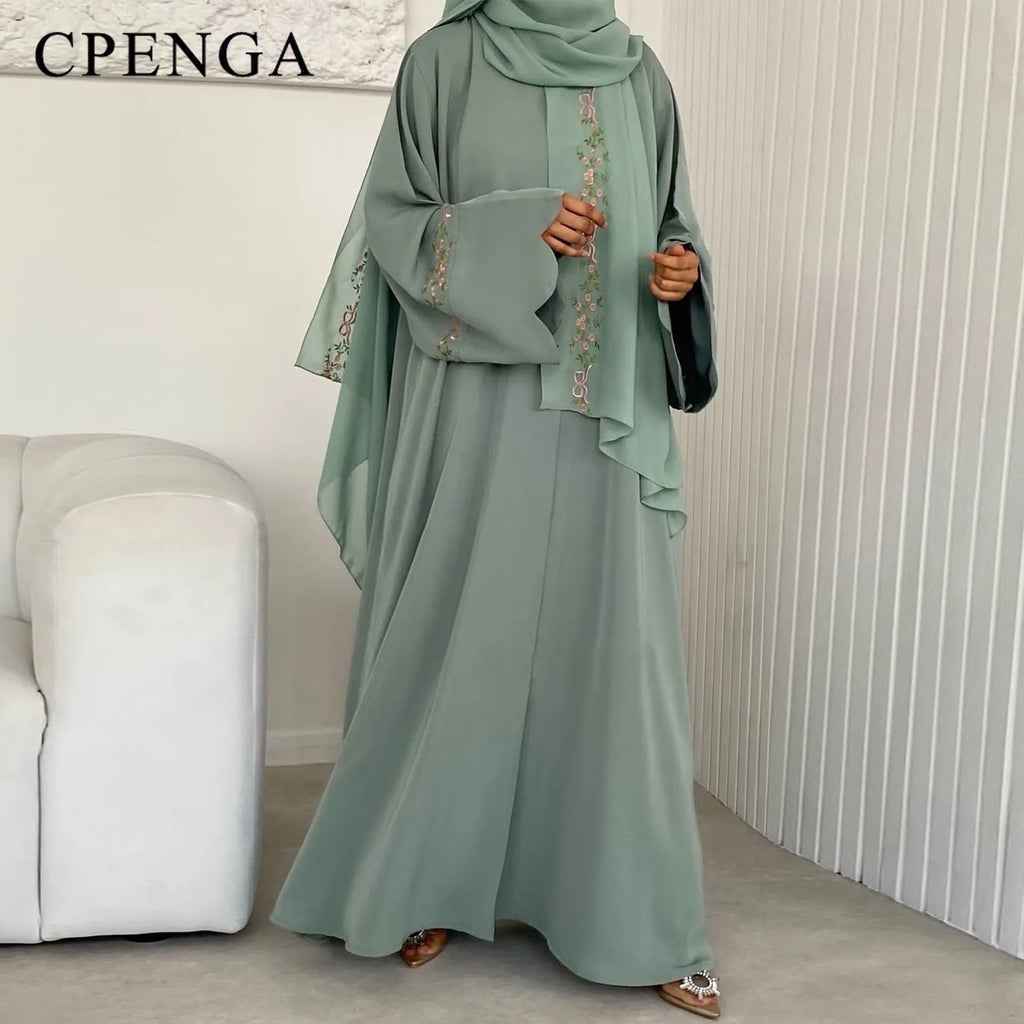 Luxurious Floral Embroidery Hijab Abaya Kaftan
