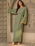 Olive Green Floral Sleeve Embroidered Abaya